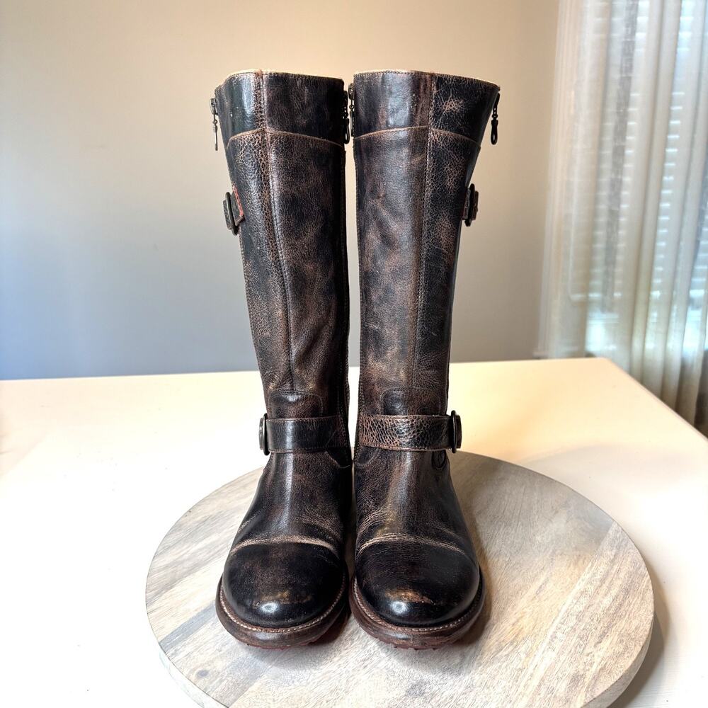 Bed Stu Cobbler Boots 8.5 Tall Riding Boots Distressed Brown Leather Zip Buckle - Picture 4 of 14